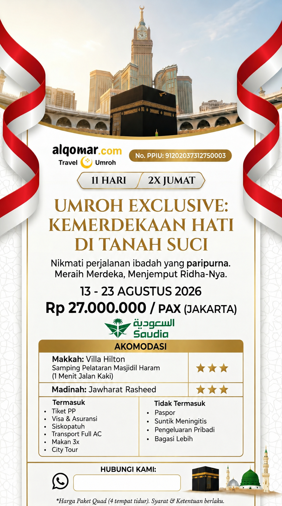 Umroh 13 Agustus 2026 (11 Hari) Villa Hilton Makkah, Pelataran Masjidil Haram - 1